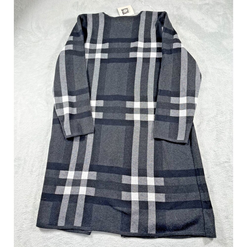 Anne Klein Womens L Black Plaid Long Open Cardigan Duster NWT with Buckle - Picture 7 of 7